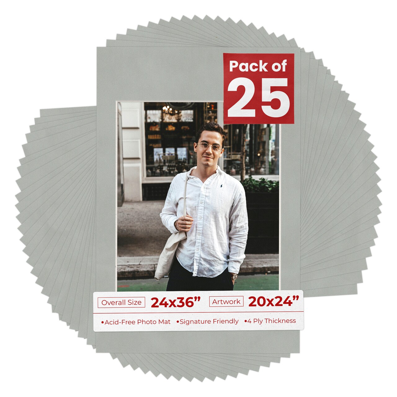 Light Grey Suede Mat Board for 24x36 Frames - Fits 20x24 Photos